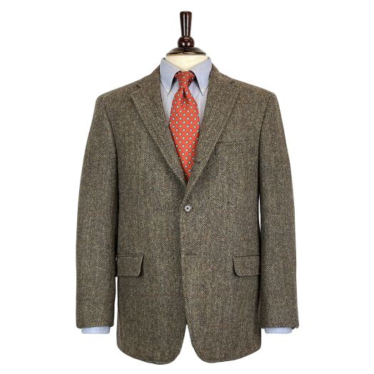 O'Connell's Sport Coat - Harris Tweed - Olive Brown Herringbone with Windowpane