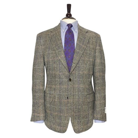 O'Connell's Sport Coat - Harris Tweed - Tan & Navy Herringbone with Windowpane