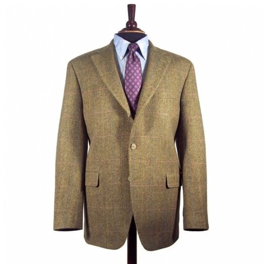 O'Connell's Sport Coat - Lambswool Tweed - Olive & Brown Herringbone with Overpane