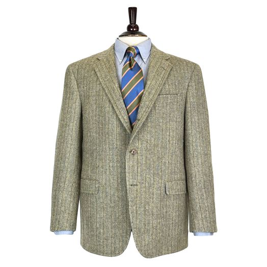 O'Connell's Sport Coat - Magee 'Donegal Mist' Tweed - Broken Herringbone - Olive with Blue Stripe