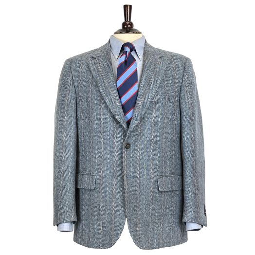 O'Connell's Sport Coat - Magee 'Donegal Mist' Tweed - Grey & Blue Broken Herringbone with Red & Blue Stripes