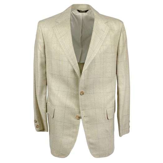 O'Connell's Sport Coat - Silk - Cream with Coral & Blue Windowpane
