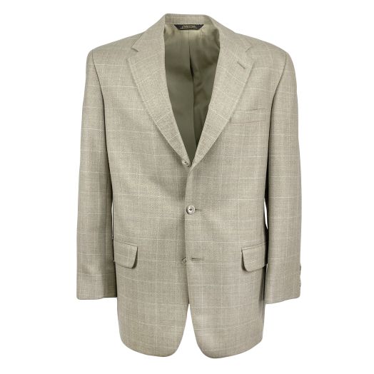O'Connell's Sport Coat - Silk - Tan with Grey Windowpane