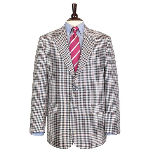 O'Connell's Sportcoat - Cotton, Silk, Linen District Check - Cream with Navy, Blue & Fuchsia