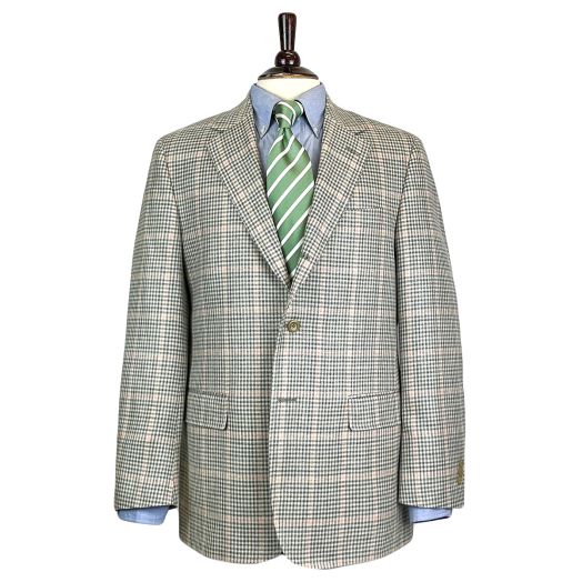 O'Connell's Sportcoat - Cotton, Silk, Linen Check - Cream with Olive, Blue & Coral