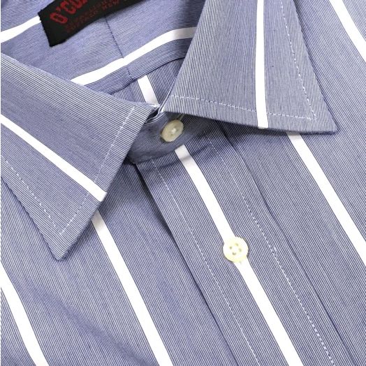 O'Connell's Spread Collar Dress Shirt - Albini Elite Super 100s - Navy Hairline with Stripe