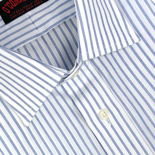 O'Connell's Spread Collar Dress Shirt - End-on-End Broadcloth - Blue Blazer Stripe