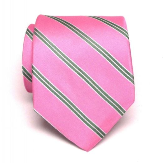 O'Connell's Stripe Necktie - Pink with Double Green (80273)