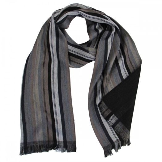 O'Connell's Striped Wool Scarf - Black, Navy & Grey (73634)