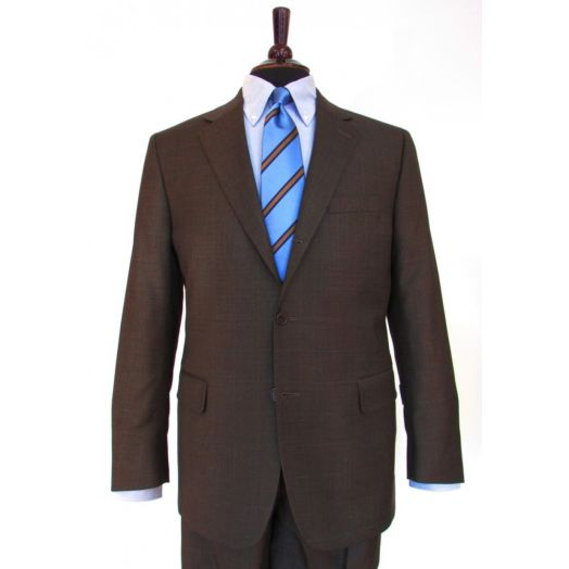 O'Connell's Suit - Worsted Wool Sharkskin - Dark Brown Glen Plaid