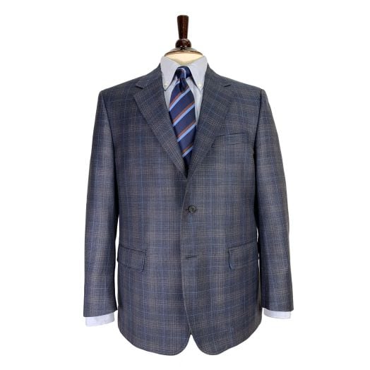 O'Connell's Super 130's Wool Sport Coat - Navy & Brown Plaid with Blue Window