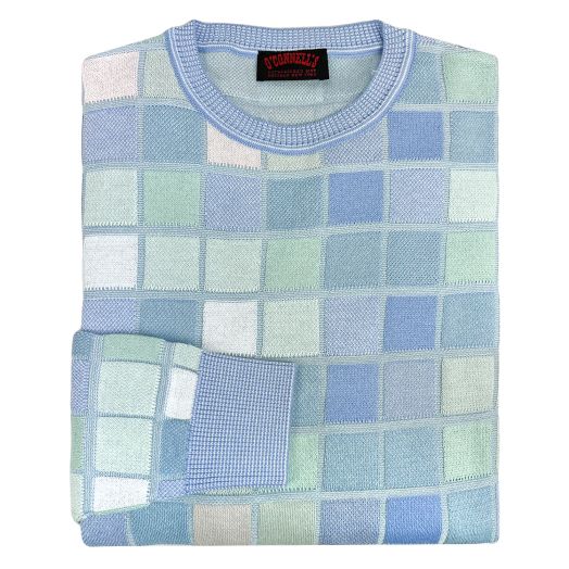 O'Connell's Superfine Cotton Crewneck Sweater - Tiles - Light Blue