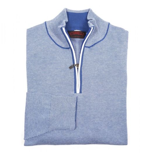 O'Connell's Superfine Cotton Knit Zip Mock Sweater - Azure