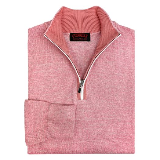 O'Connell's Superfine Cotton Knit Zip Mock Sweater - Breton Red Marl