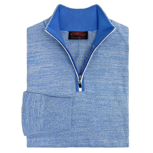 O'Connell's Superfine Cotton Knit Zip Mock Sweater - Ocean Marl