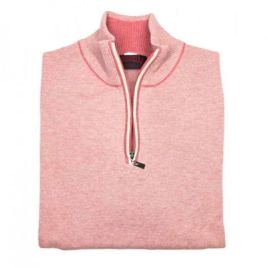 O'Connell's Superfine Cotton Knit Zip Mock Sweater - Strawberry
