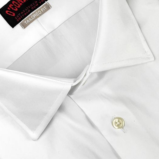 O'Connell's Tailored Fit Spread Collar Cotton Pinpoint Oxford Dress Shirt - White