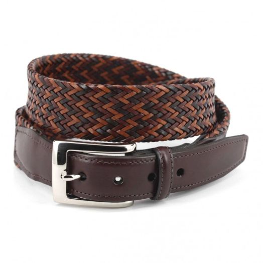 O'Connell's Tubular Braided Calfskin Belt - Brown Mix