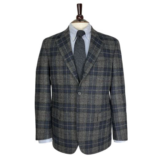 O'Connell's Unconstructed Sport Coat - Shetland Tweed - Charcoal, Navy,Tan & Burgundy Plaid