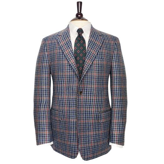 O'Connell's Unconstructed Wool & Cashmere Sport Coat - Gun Check - Blue, Rust, Red, Green & Navy