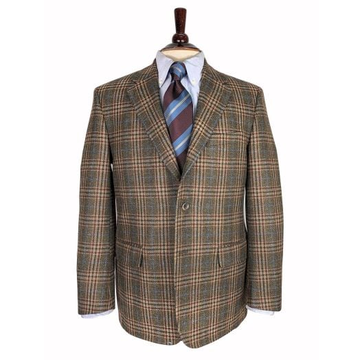O'Connell's Unconstructed Wool Sport Coat - Brown - Olive Plaid with Burgundy & Blue