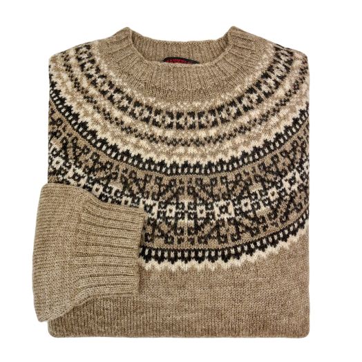 O'Connell's Undyed Shetland Wool 'Voe True' Fair Isle Sweater - Fawn