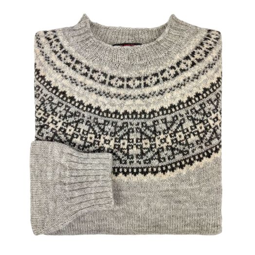 O'Connell's Undyed Shetland Wool 'Voe True' Fair Isle Sweater - Silver