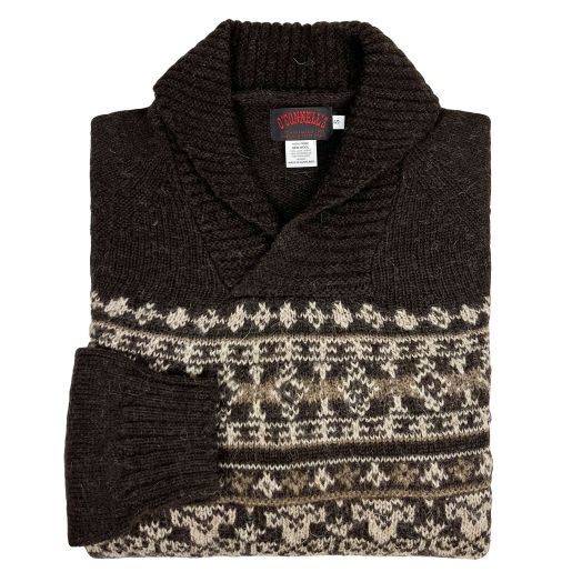O'Connell's Undyed Shetland Wool 'Voe True' Shawl Fair Isle Sweater - Black (Brown)