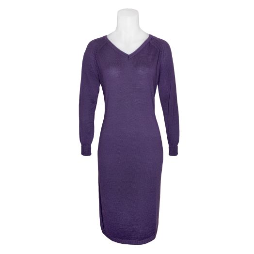 O'Connell's V-Neck Merino Knit Dress - Aubergine (M6436)