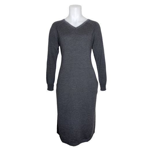 O'Connell's V-Neck Merino Knit Dress - Charcoal (M6436)
