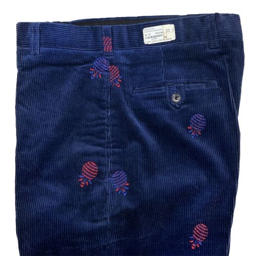 O'Connell's Vintage Embroidered Corduroy Trousers - Hot Air Balloons on Navy