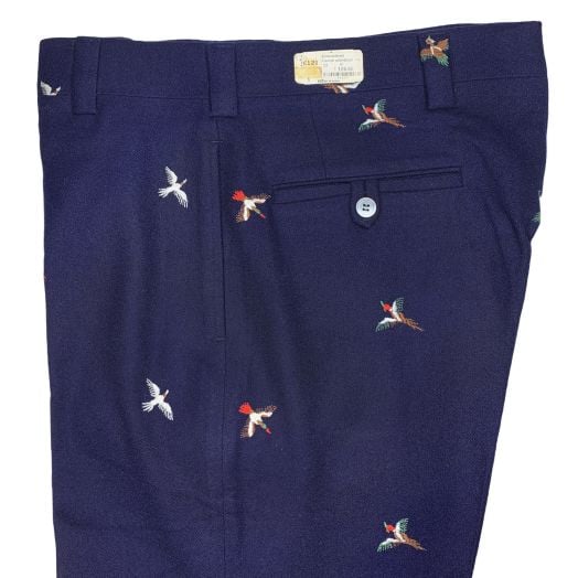 O'Connell's Vintage Embroidered Flannel Trousers - Birdhunt - Navy
