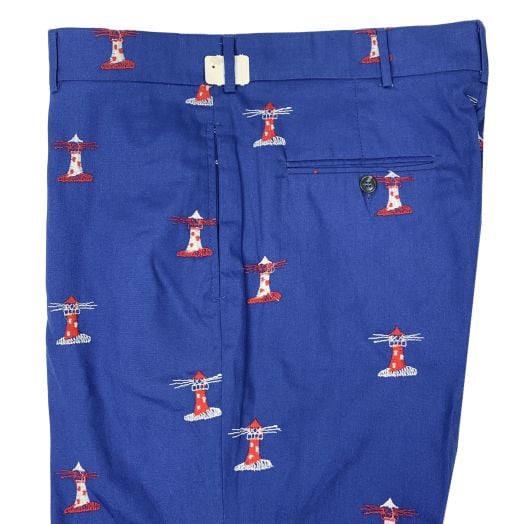 O'Connell's Vintage Embroidered Trousers - Lighthouses on Blue