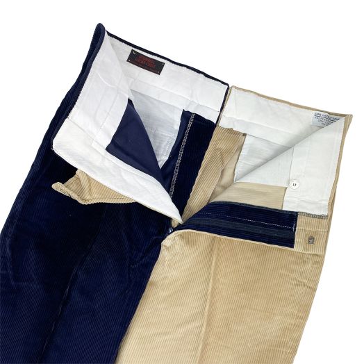 O'Connell's Vintage Plain Front 8-Wale Panel Corduroy Trousers - Navy & Tan