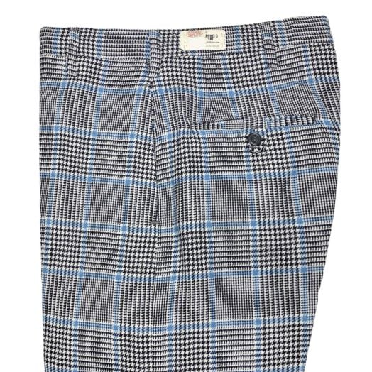 O'Connell's Vintage Wool Flannel Trousers - Houndstooth - Glen Plaid Navy & Sky Blue