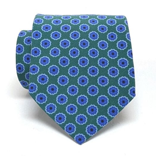 O'Connell's Washed Silk Madder Tie - Neat - Green with Blue (86217)