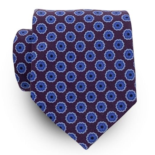 O'Connell's Washed Silk Madder Tie - Neat - Plum (86218)