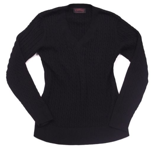 O'Connell's Women's Cable V-Neck Pullover Sweater - Pima Cotton - Black
