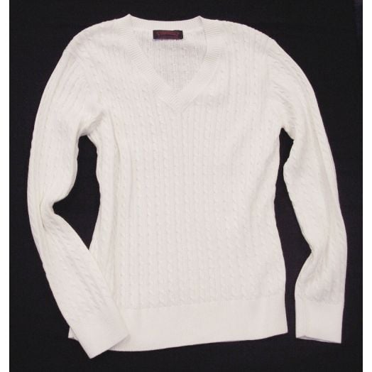 O'Connell's Women's Cable V-Neck Pullover Sweater - Pima Cotton - White