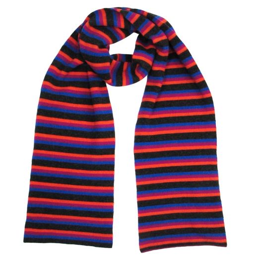 O'Connell's Women's Cashmere Scarf - Striped - Charcoal with Poppy, Marine & Fuschia (73459)