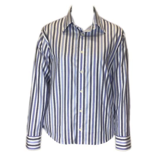 O'Connell's Women's Classic Pinpoint Shirt - Awning Stripe - White, Navy & Blue