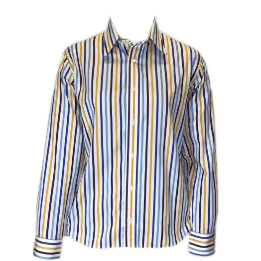 O'Connell's Women's Classic Broadcloth Shirt - Bold Stripe - Purple, Gold, Sky & Cobalt