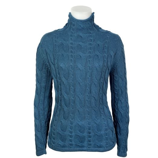 O'Connell's Women's Cotton Cable Roll Neck Sweater - Inlet Blue (3817)