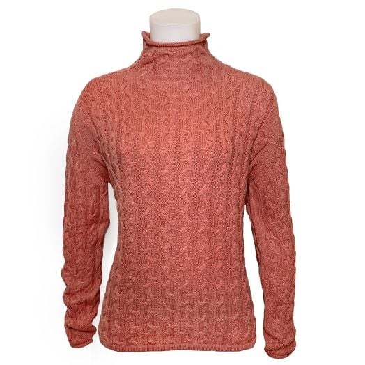 O'Connell's Women's Cotton Cable Roll Neck Sweater - Strawberry (3631)