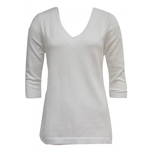 O'Connell's Women's Cotton V-Neck Top - Grace - White (9882)