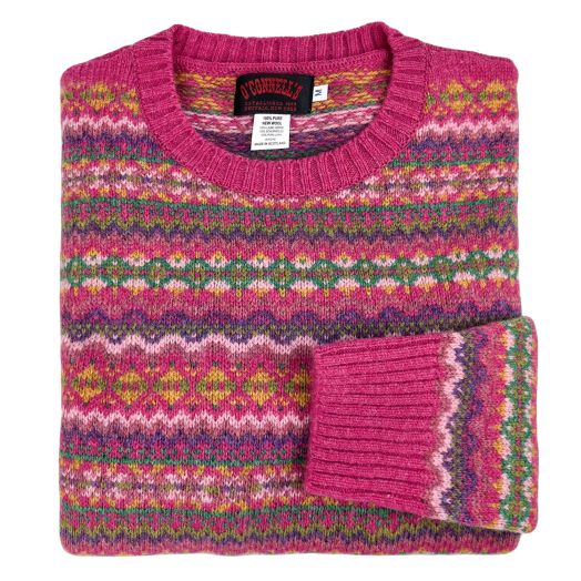 O'Connell's Women's Cropped Scottish Shetland Sweater - Fair Isle - Pink