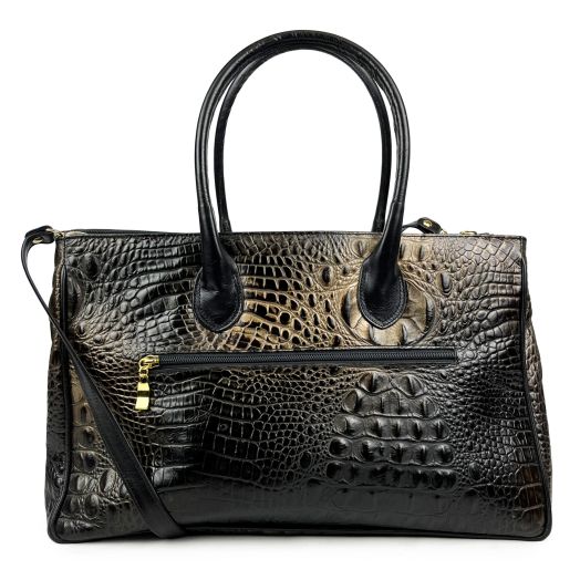 O'Connell's Women's Embossed Crocodile Large Zip Tote - Bronze & Black (63902)