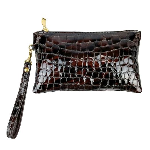 O'Connell's Women's Embossed Small Alligator Zip Clutch - Glazed Brown (64221)