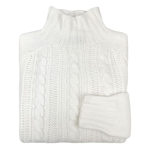 O'Connell's Women's Geelong Cable Knit Front Funnel Neck Sweater - White