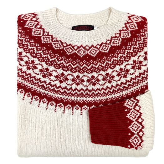 O'Connell's Women's Geelong Fair Isle Crewneck Sweater - White & Red